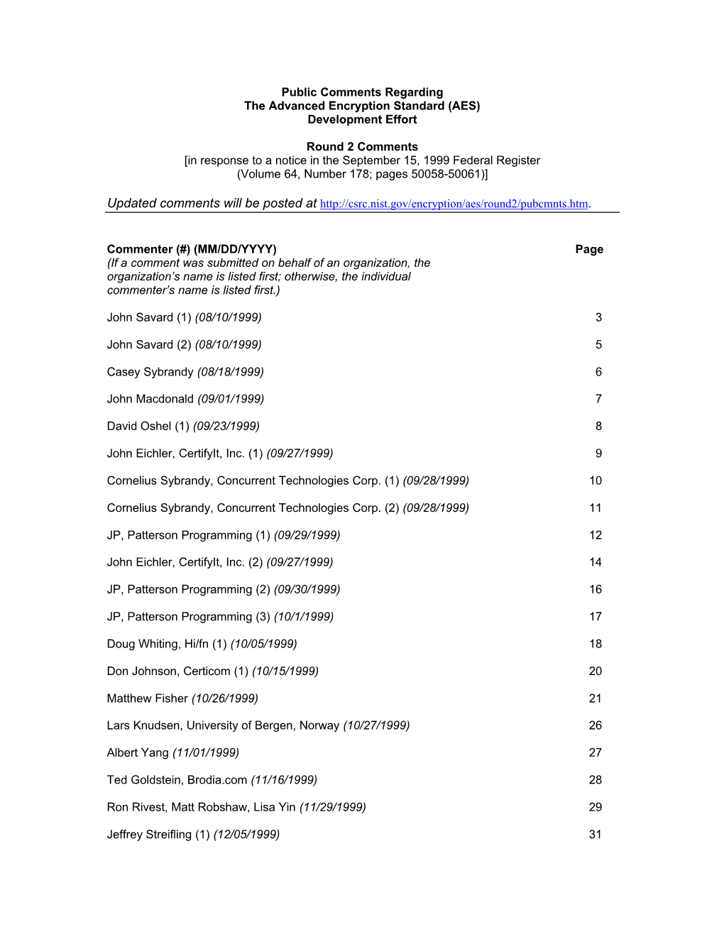 AES Round 2 Official Public Comments