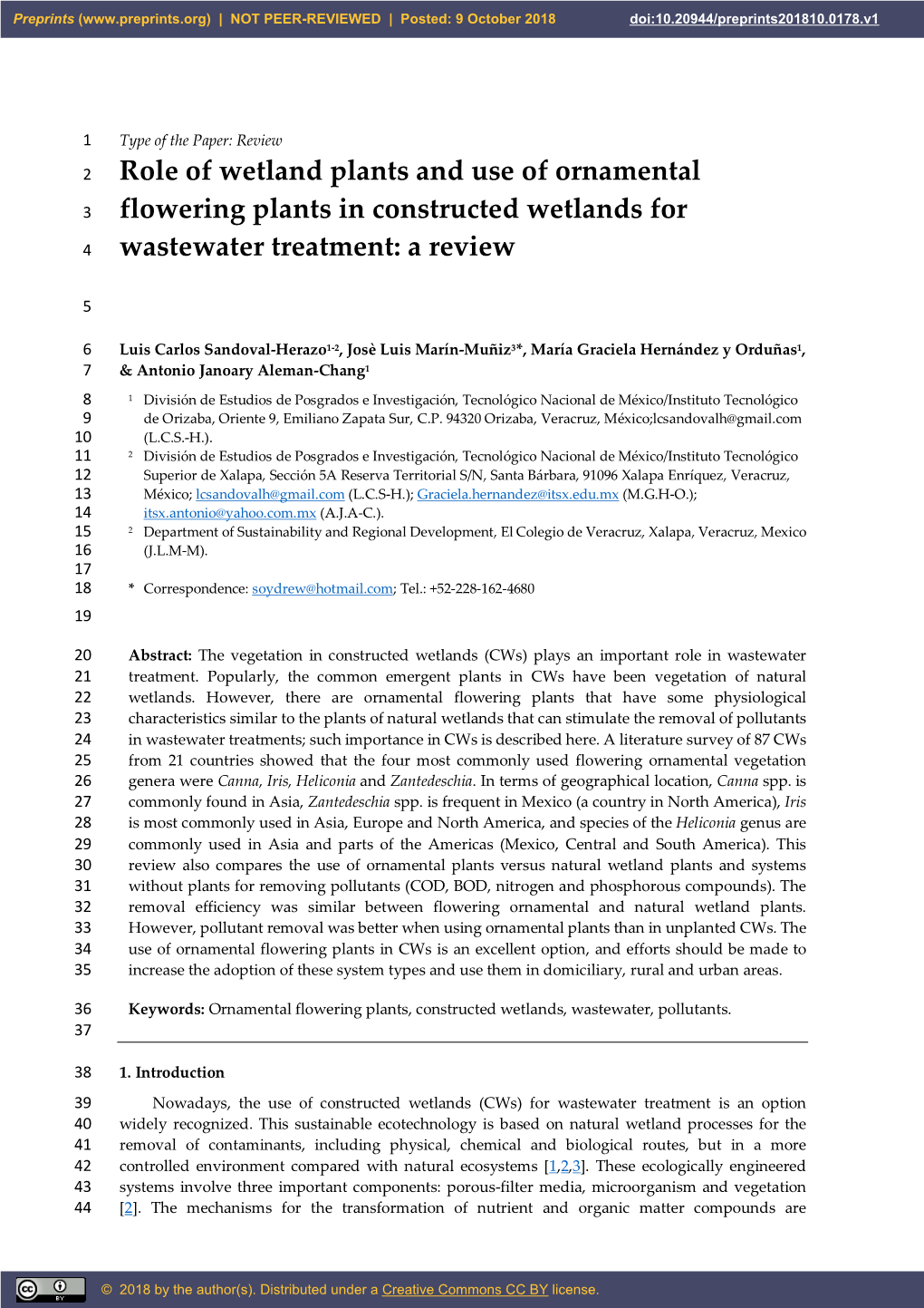 Role of Wetland Plants and Use of Ornamental Flowering Plants in Constructed Wetlands for Wastewater Treatment