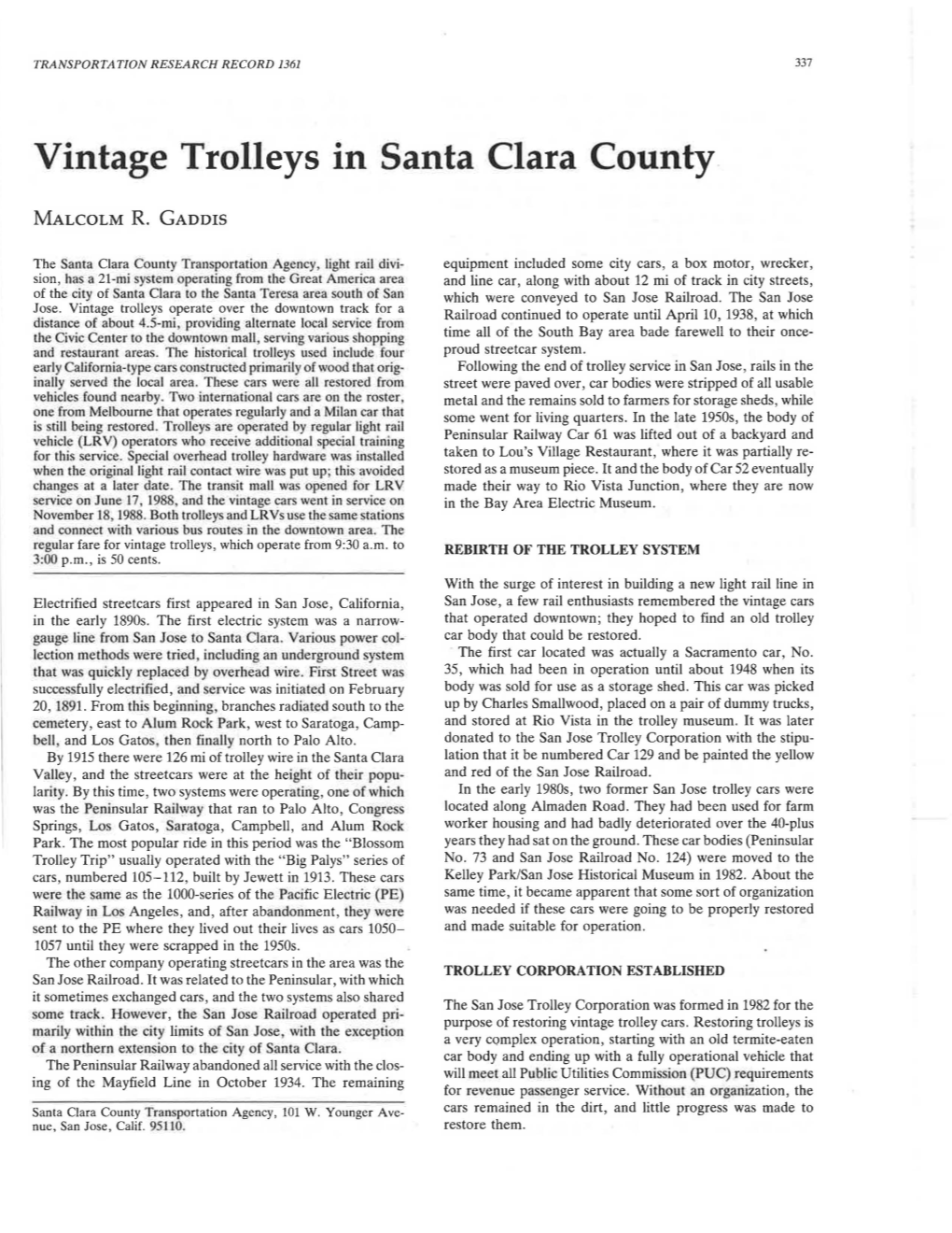 Vintage Trolleys in Santa Clara County