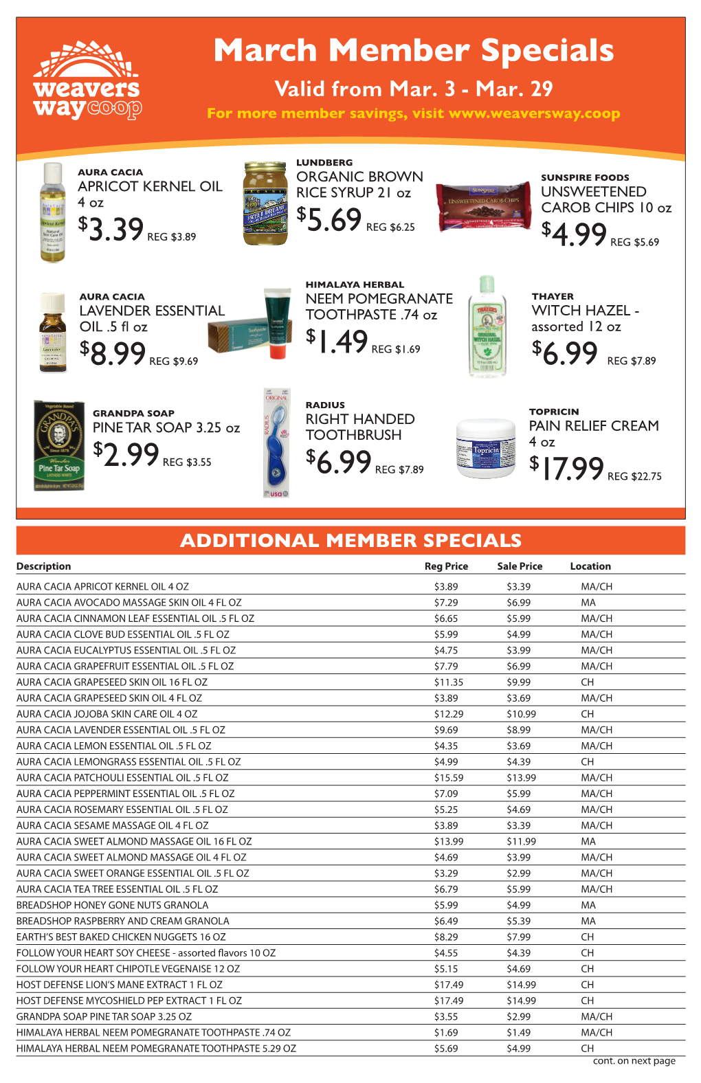 March Member Specials Valid from Mar