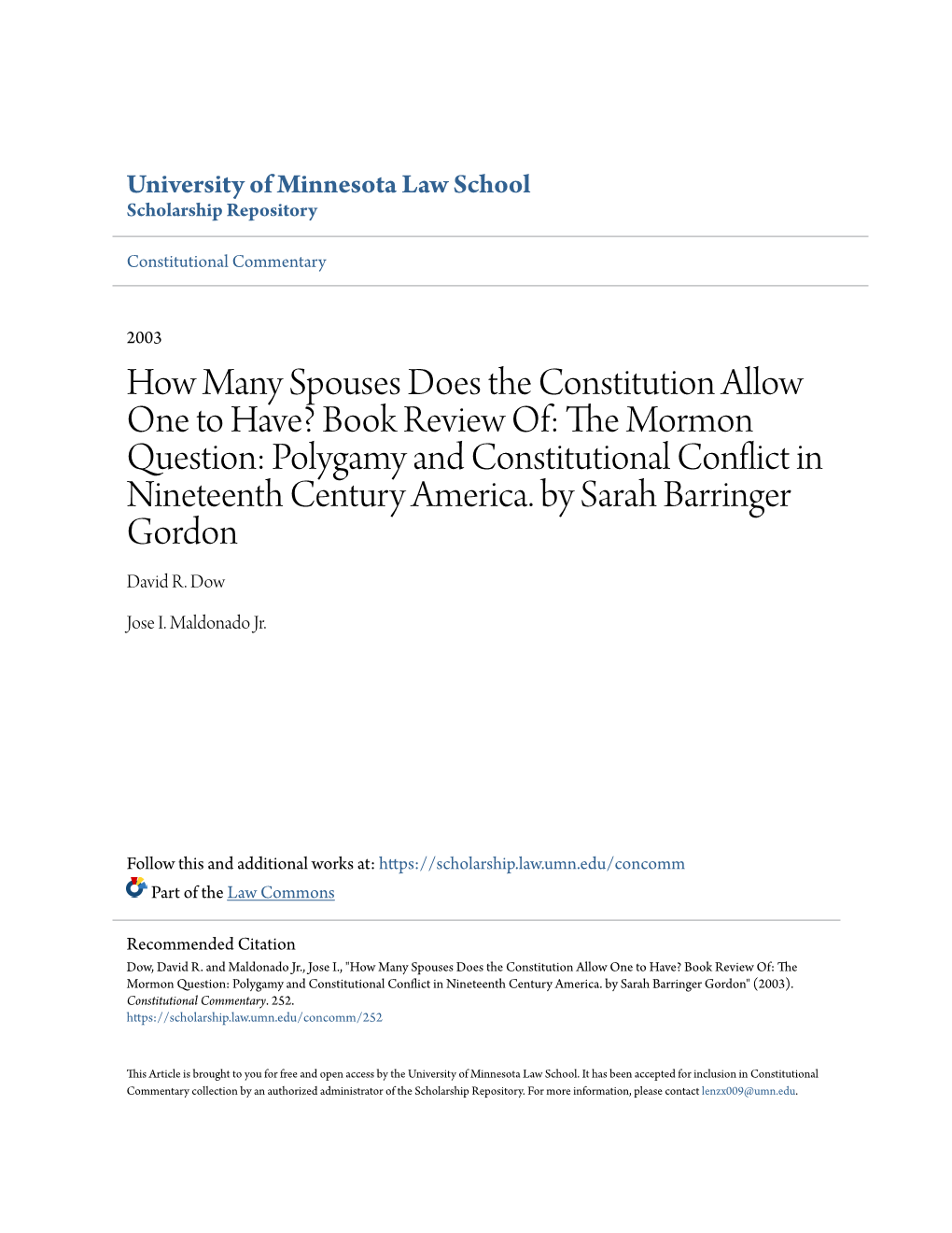 The Mormon Question: Polygamy and Constitutional Conflict in Nineteenth Century America