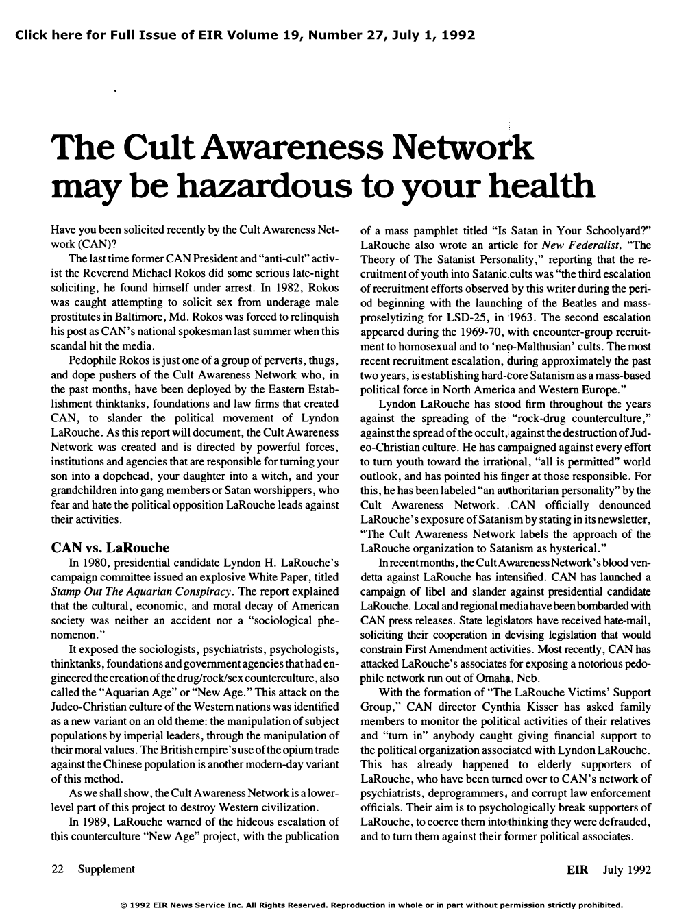 The Cult Awareness Network May Be Hazardous to Your Health