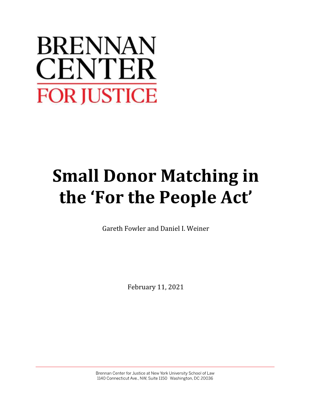 Small Donor Matching in the 'For the People Act'