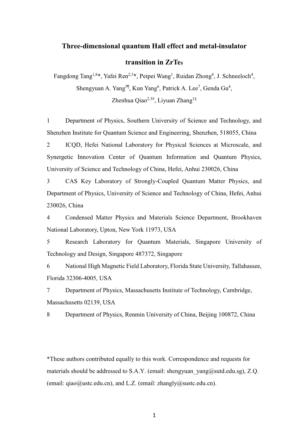 Three-Dimensional Quantum Hall Effect and Metal-Insulator Transition