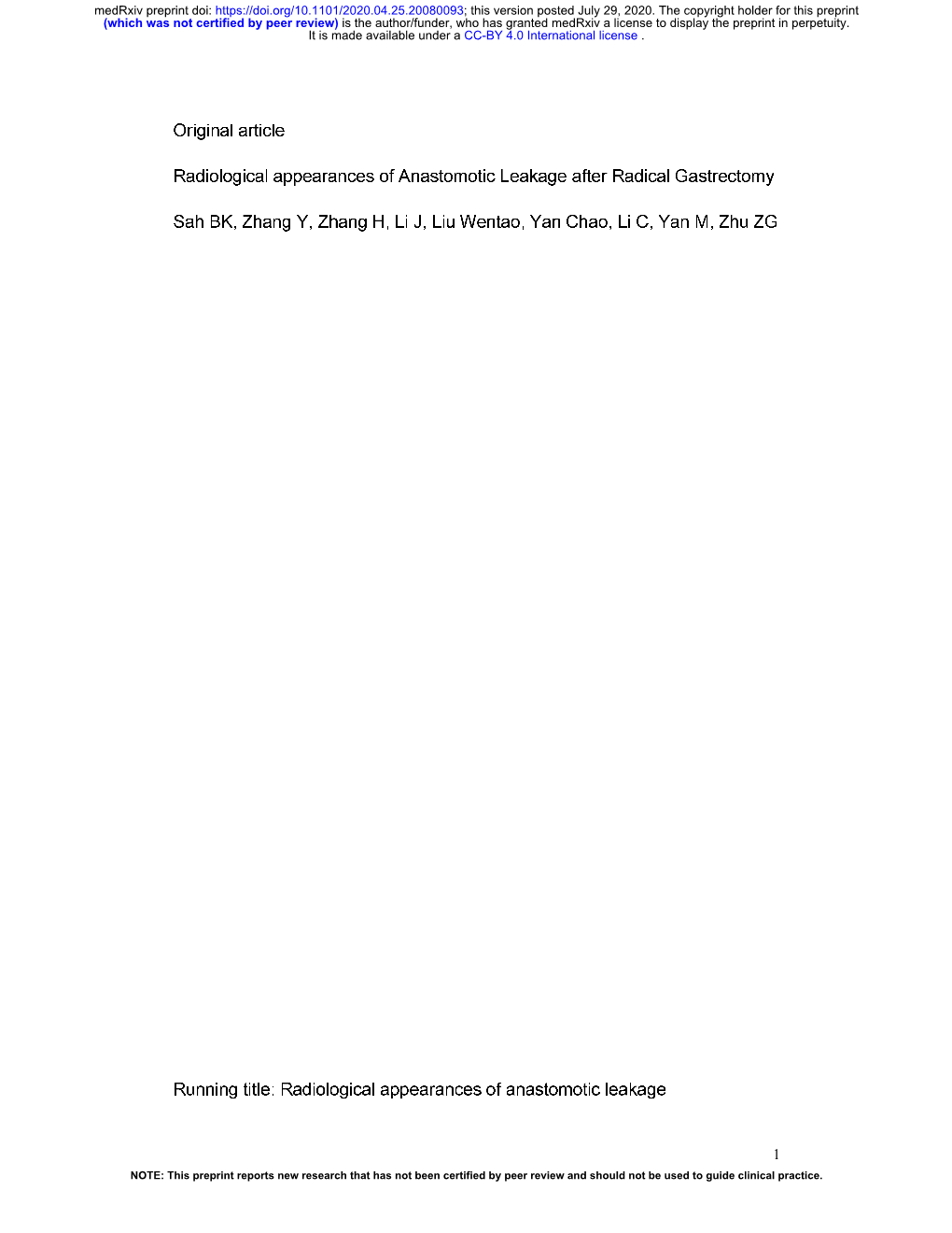 Radiological Appearances of Anastomotic Leakage After Radical Gastrectomy