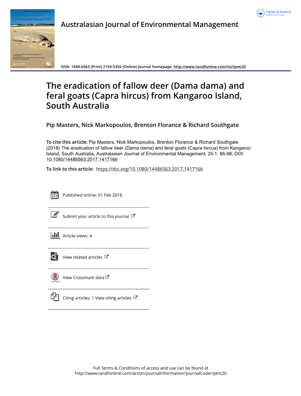 The Eradication of Fallow Deer (Dama Dama) and Feral Goats (Capra Hircus) from Kangaroo Island, South Australia