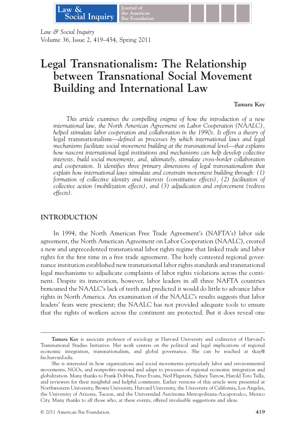 Legal Transnationalism: the Relationship Between Transnational Social Movement