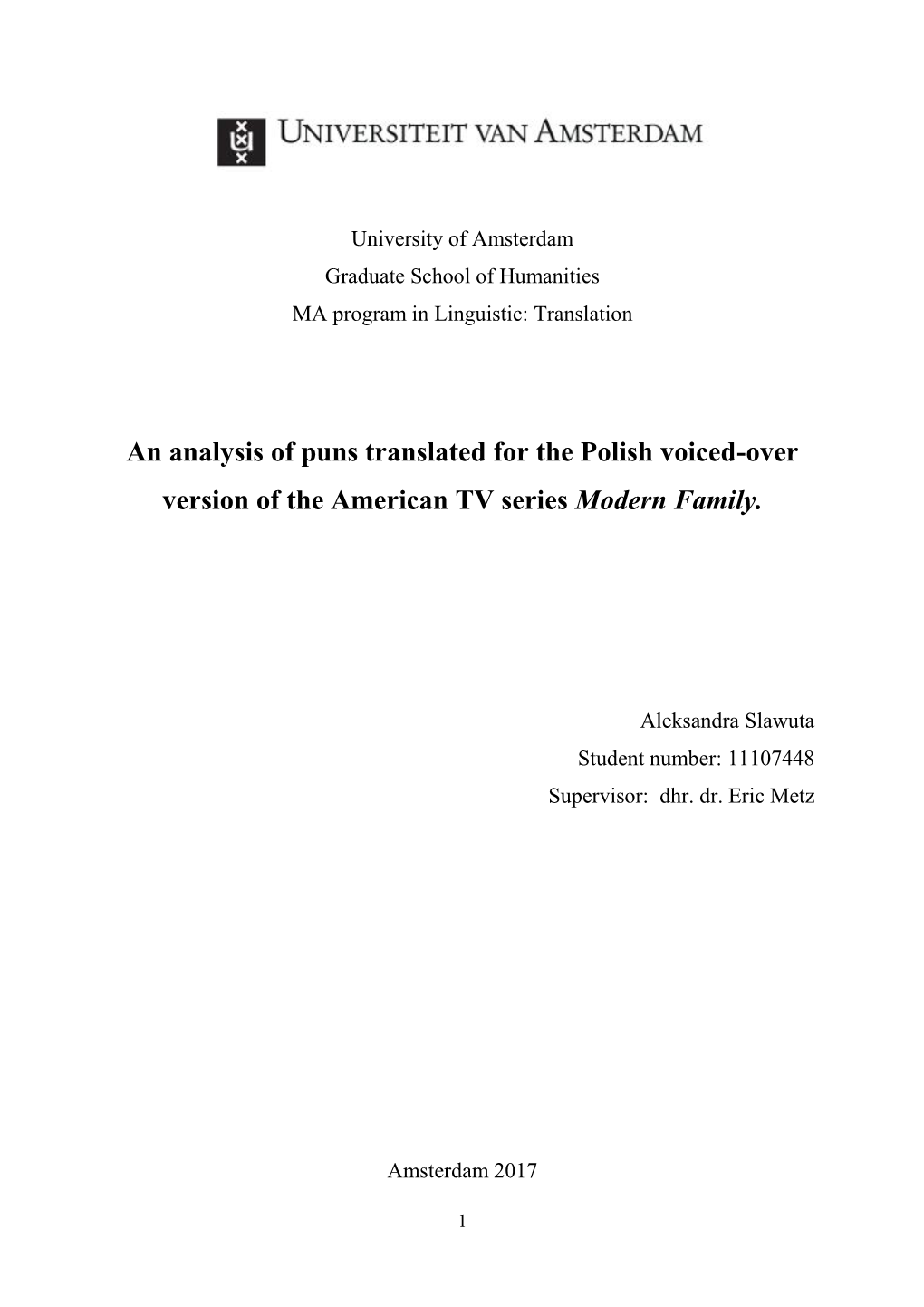 An Analysis of Puns Translated for the Polish Voiced-Over Version of the American TV Series Modern Family