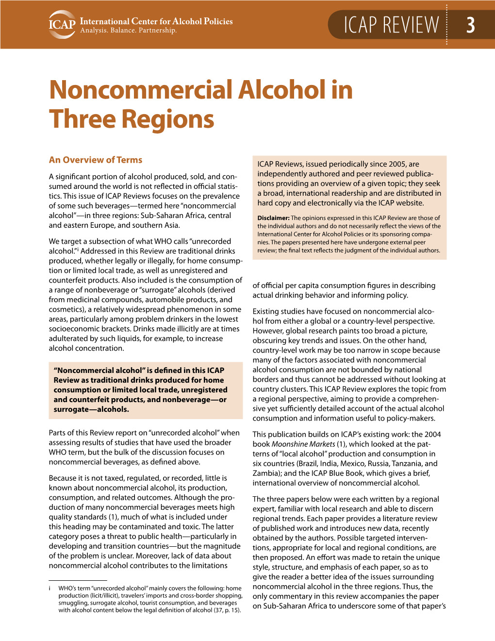 Noncommercial Alcohol in Three Regions