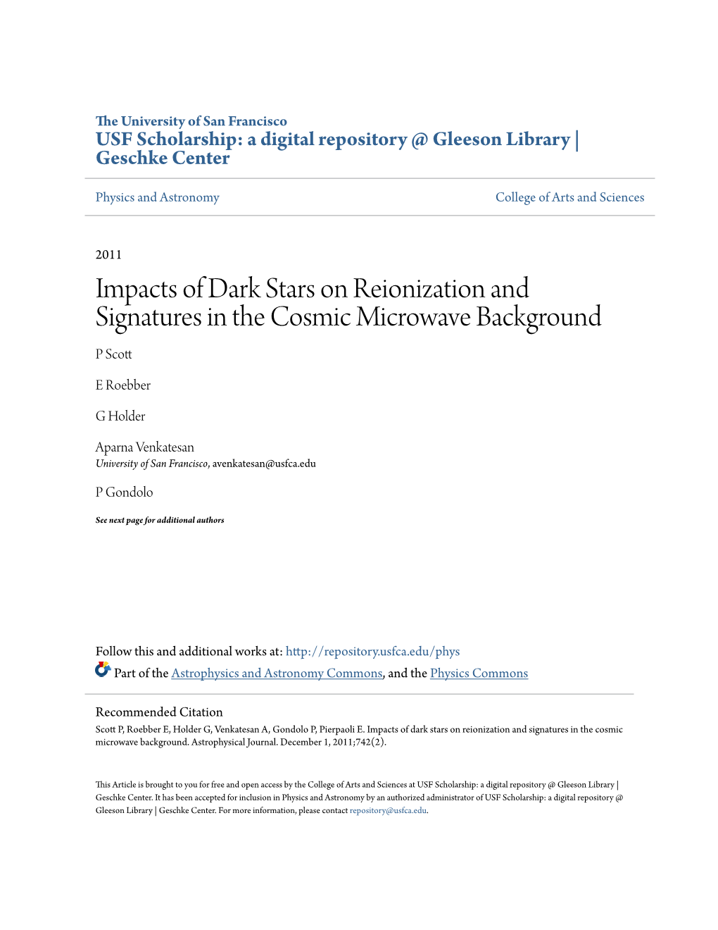 Impacts of Dark Stars on Reionization and Signatures in the Cosmic Microwave Background P Scott