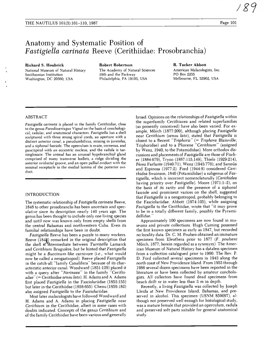 Cerithiidae: Prosobranchia)