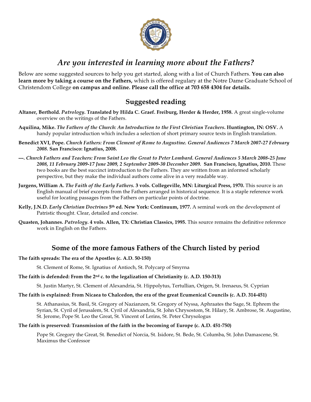 2019 Church Fathers Resources