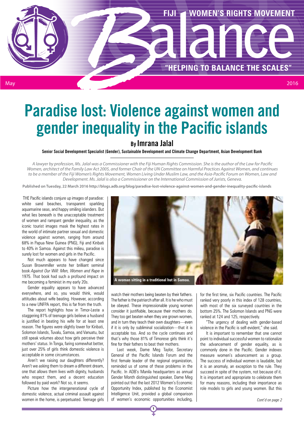 Violence Against Women and Gender Inequality in the Pacific Islands