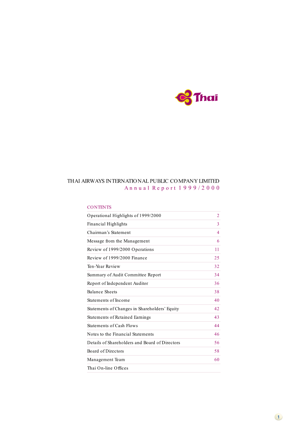 THAI AIRWAYS INTERNATIONAL PUBLIC COMPANY LIMITED a N N U a L R E P O R T 1 9 9 9 / 2 0 0 0