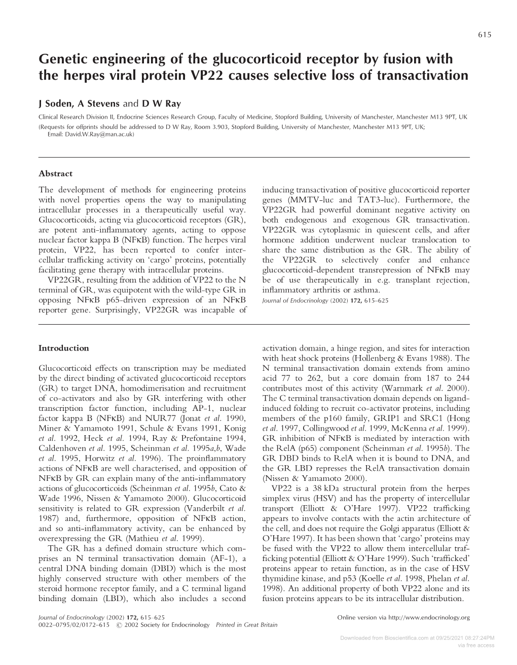 Genetic Engineering of the Glucocorticoid Receptor by Fusion with the Herpes Viral Protein VP22 Causes Selective Loss of Transactivation