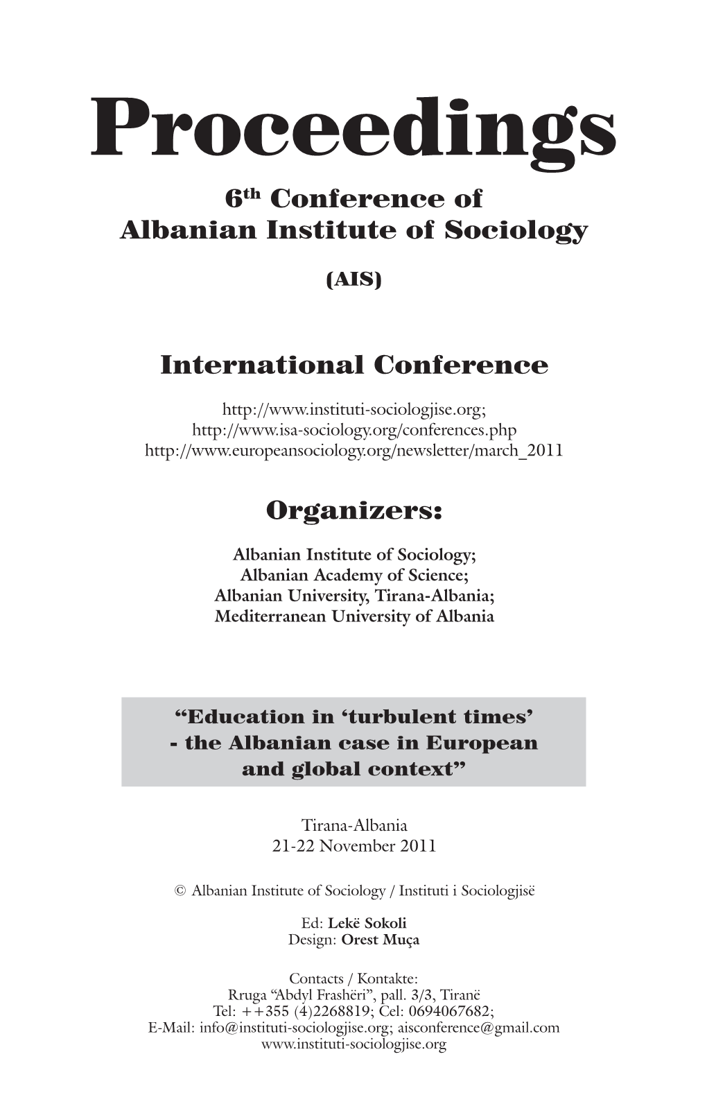 6Th Conference of Albanian Institute of Sociology