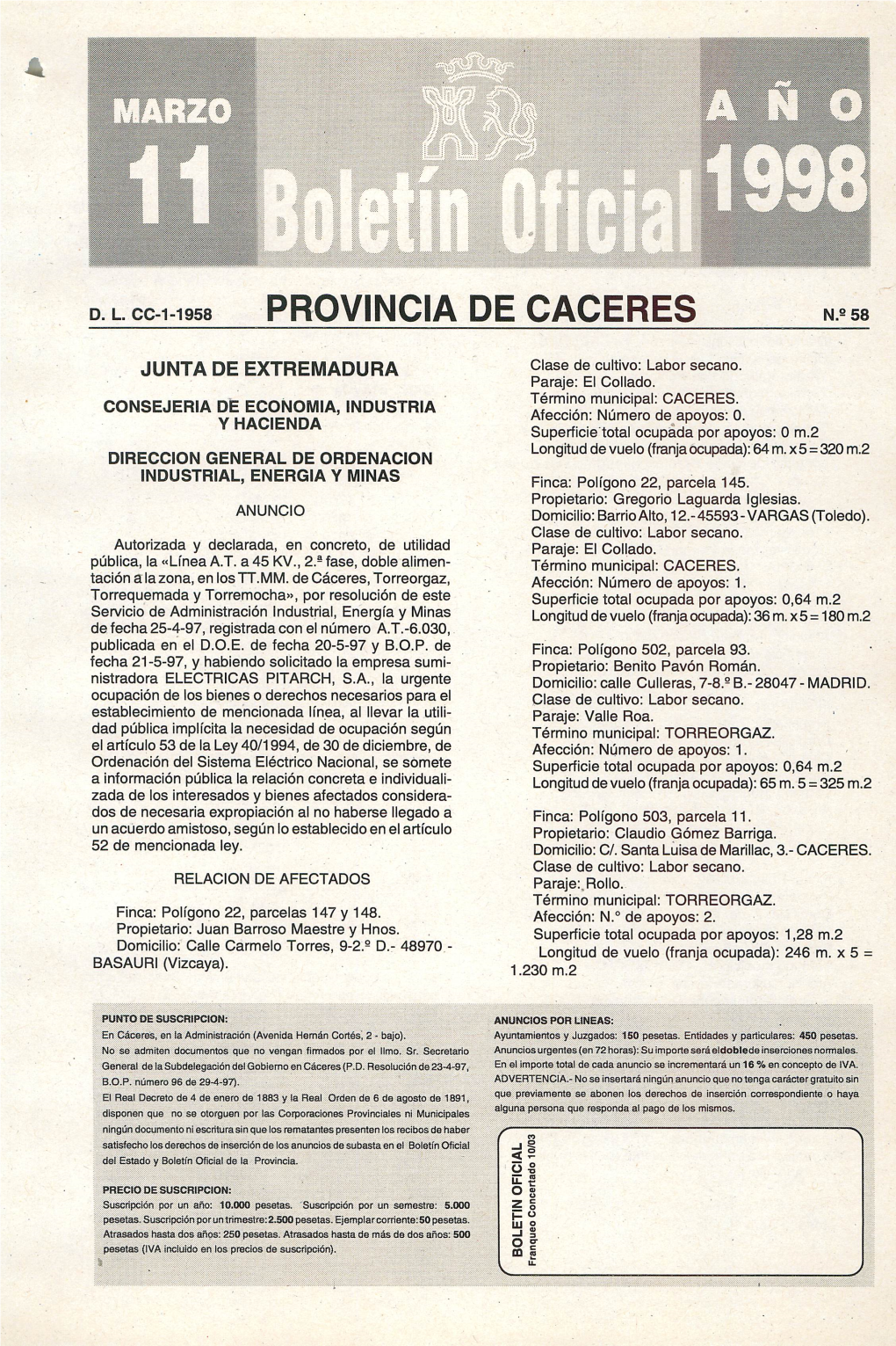 PROVINCIA DE CACERES N.S 58