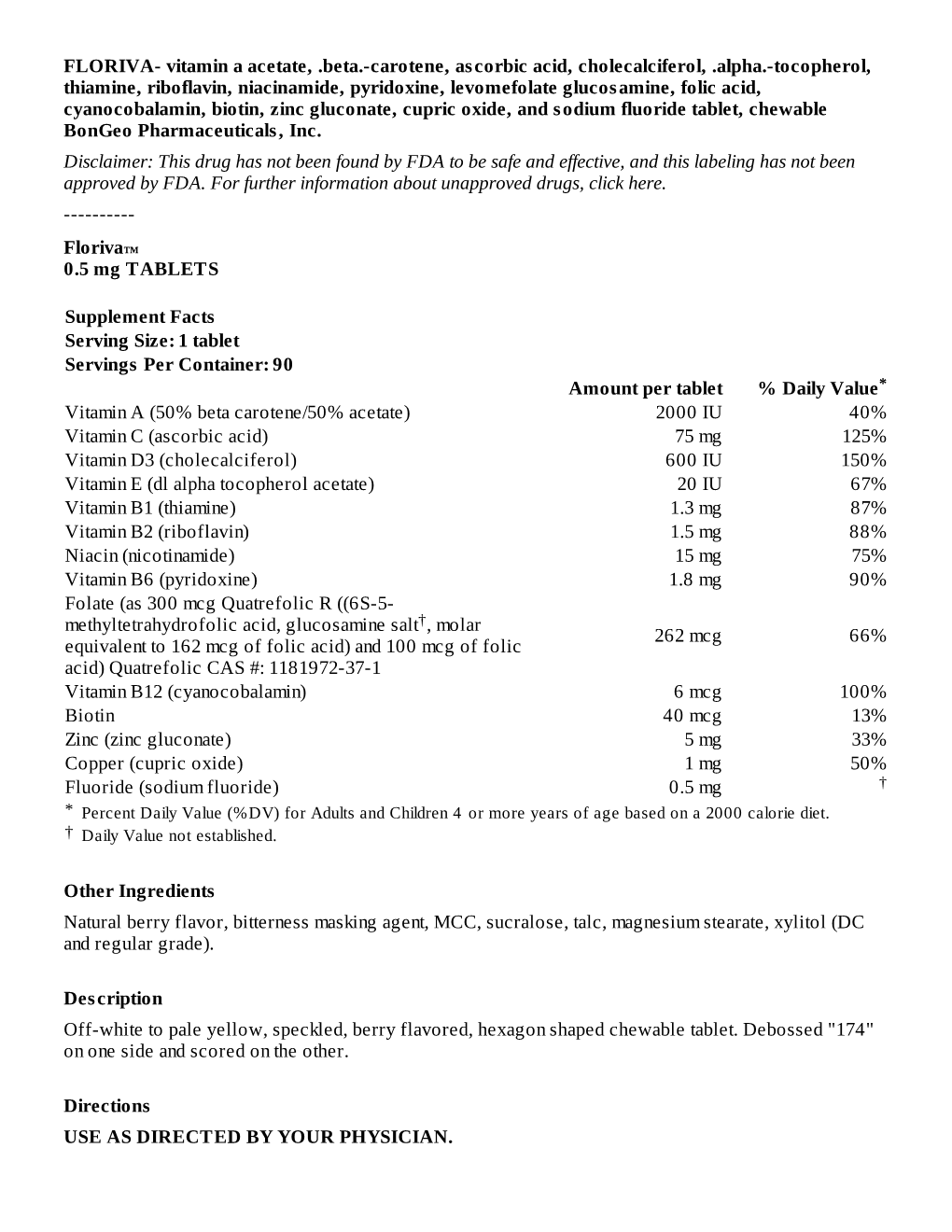 Floriva™ 0.5 Mg TABLETS