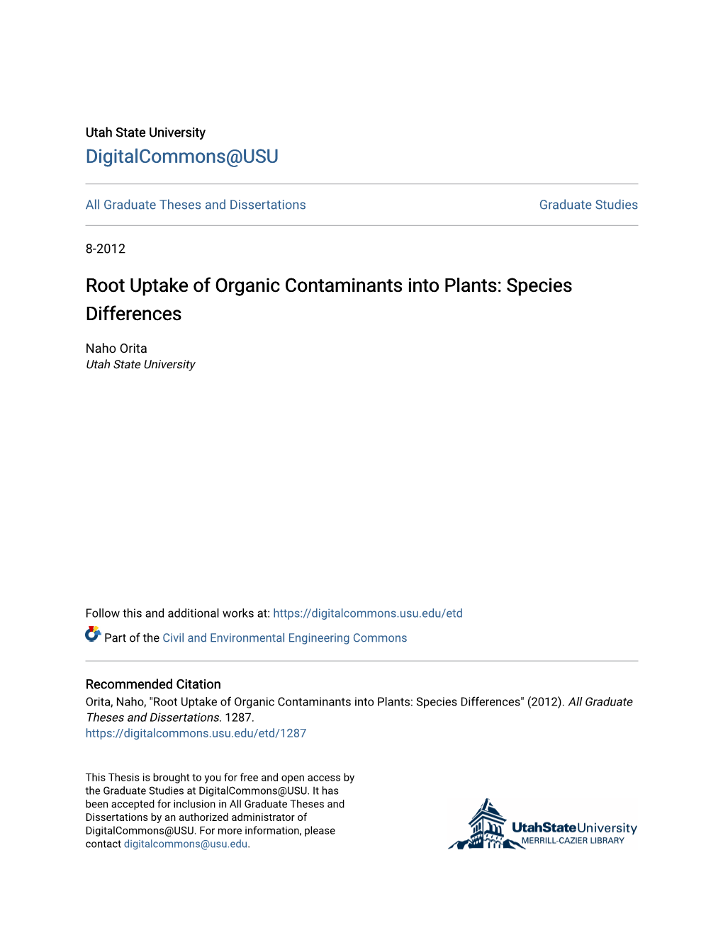 Root Uptake of Organic Contaminants Into Plants: Species Differences