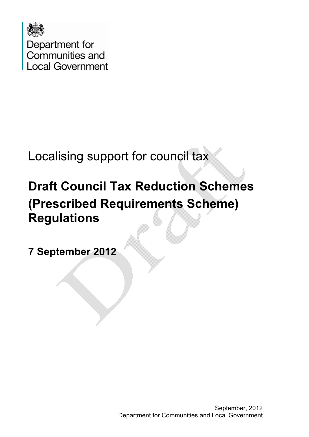 Draft Council Tax Reduction Schemes (Prescribed Requirements Scheme) Regulations