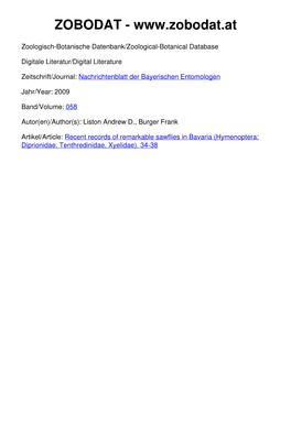 Recent Records of Remarkable Sawflies in Bavaria (Hymenoptera: Diprionidae, Tenthredinidae, Xyelidae)