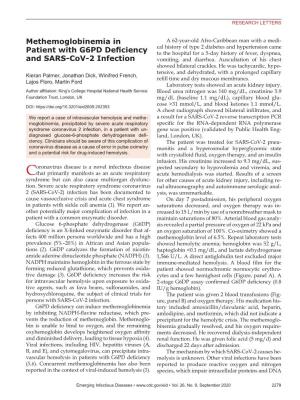 Methemoglobinemia in Patient with G6PD Deficiency and SARS-Cov-2