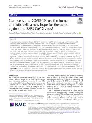 Stem Cells and COVID-19: Are the Human Amniotic Cells a New Hope for Therapies Against the SARS-Cov-2 Virus? Rodrigo N