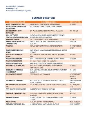 Business Directory Commercial Name Business Address Contact No