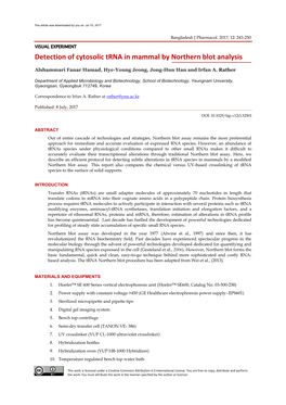 Detection of Cytosolic Trna in Mammal by Northern Blot Analysis