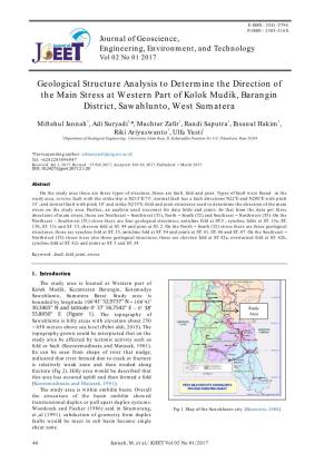 Geological Structure Analysis to Determine the Direction of the Main Stress at Western Part of Kolok Mudik, Barangin District, Sawahlunto, West Sumatera