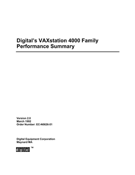 Digital's Vaxstation 4000 Family Performance Summary