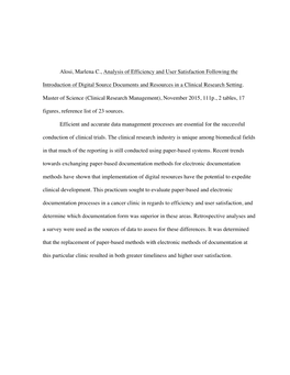 Alosi, Marlena C., Analysis of Efficiency and User Satisfaction Following The