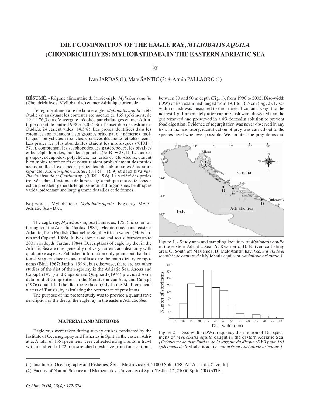 Diet Composition of the Eagle Ray, Myliobatis Aquila (Chondrichthyes: Myliobatidae), in the Eastern Adriatic Sea