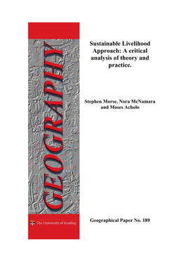 Sustainable Livelihood Approach: a Critical Analysis of Theory and Practice