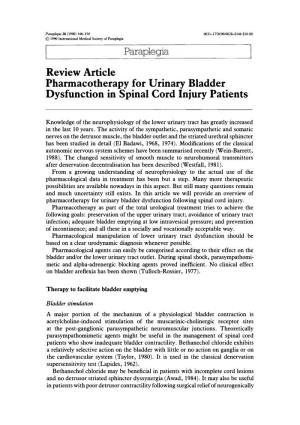 Pharmacotherapy for Urinary Bladder Dysfunction in Spinal Cord Injury Patients