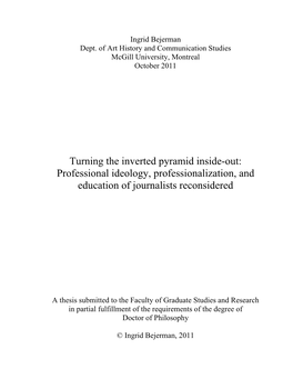 Professional Ideology, Professionalization, and Education of Journalists Reconsidered