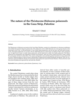 The Nature of the Pleistocene-Holocene Palaeosols in the Gaza Strip, Palestine