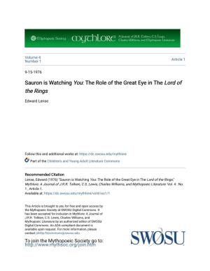 Sauron Is Watching You: the Role of the Great Eye in the Lord of the Rings