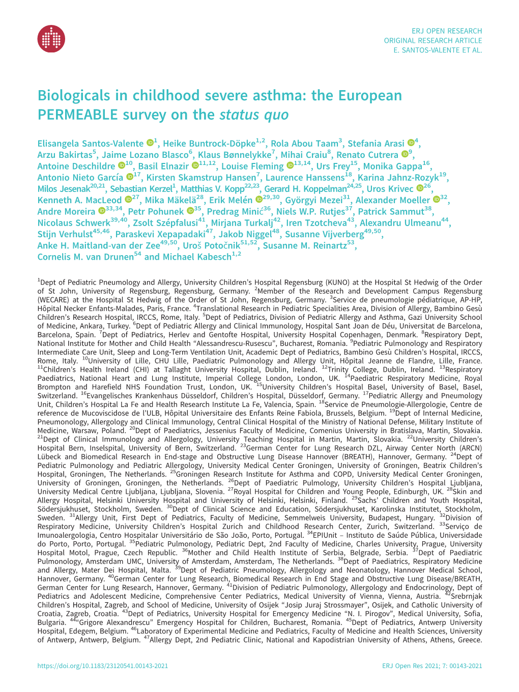 Biologicals in Childhood Severe Asthma: the European PERMEABLE Survey on the Status Quo