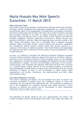 Nazia Hussain Key Note Speech: Eurocities: 11 March 2015