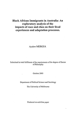 Black African Immigrants in Australia: (2005)
