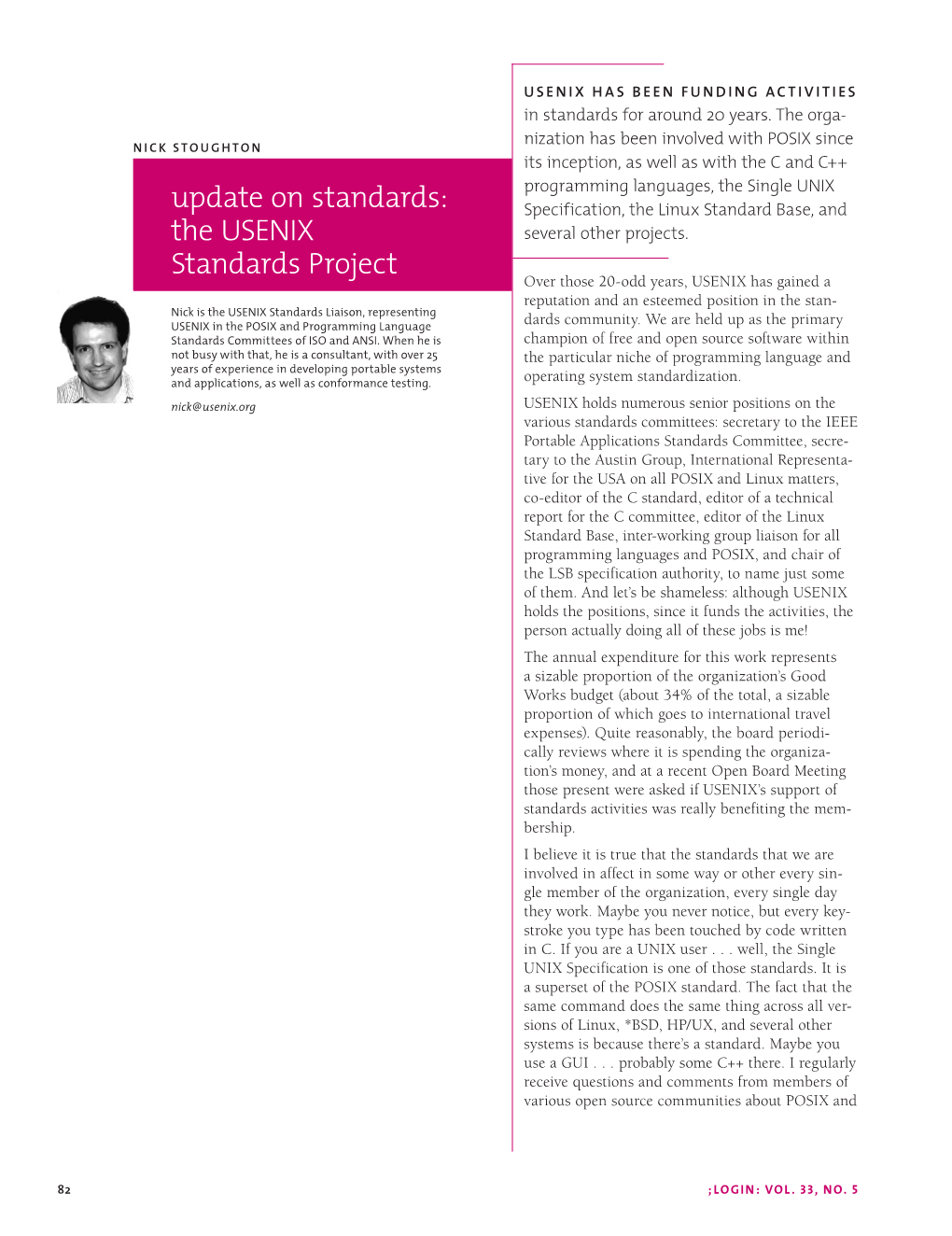 Update on Standards: the USENIX Standards Project 83 Feared