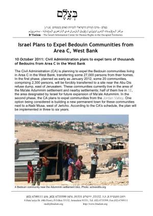 Plan to Expel Bedouin Communities from Area C