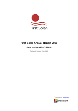 First Solar Annual Report 2020