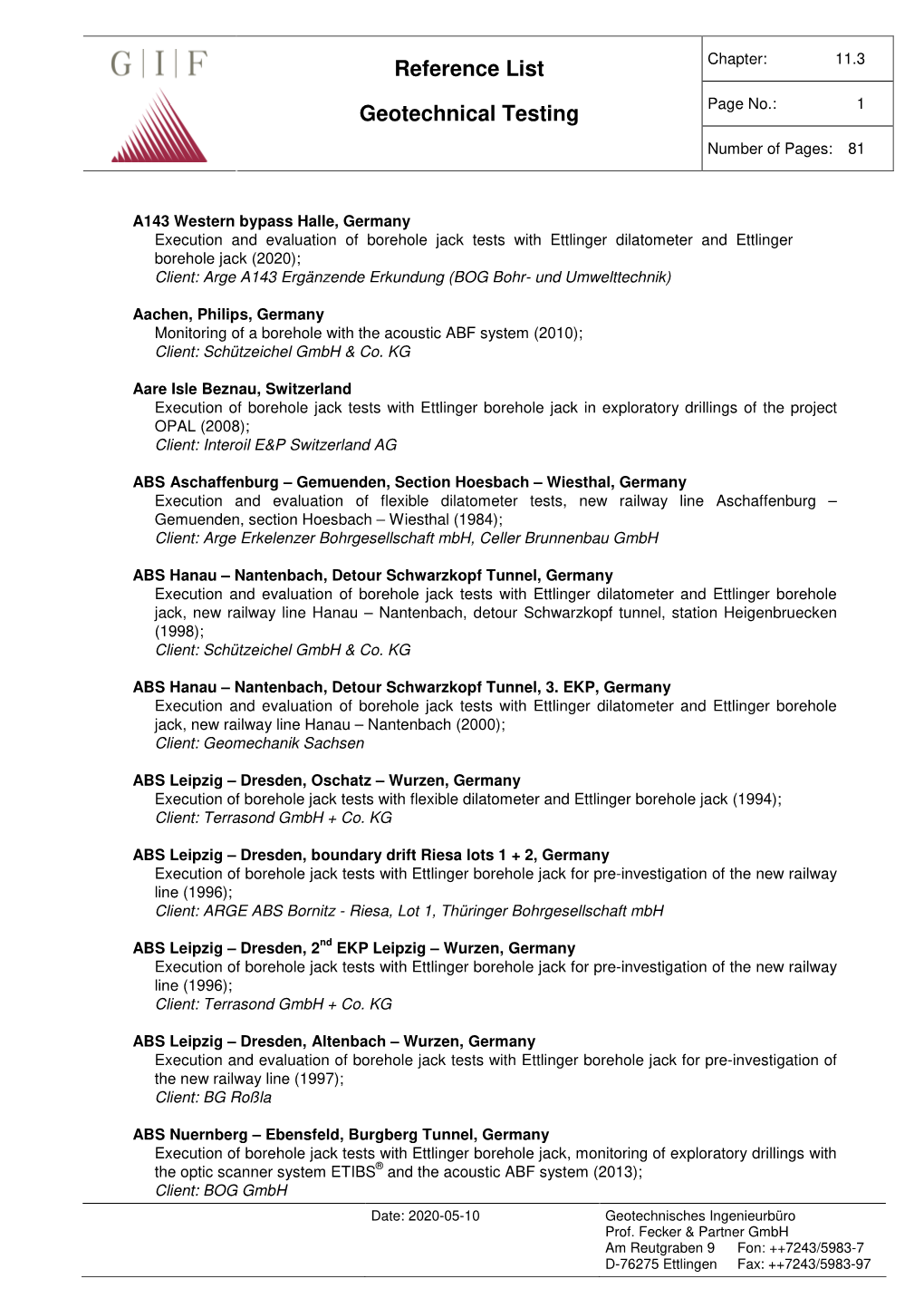 Reference List Geotechnical Testing