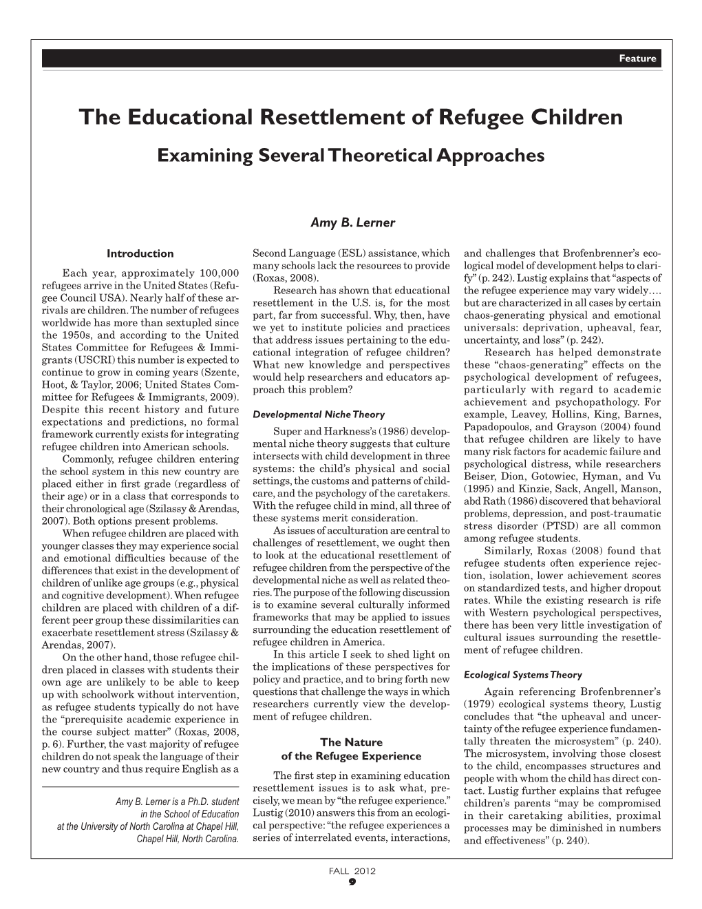 The Educational Resettlement of Refugee Children Examining Several Theoretical Approaches