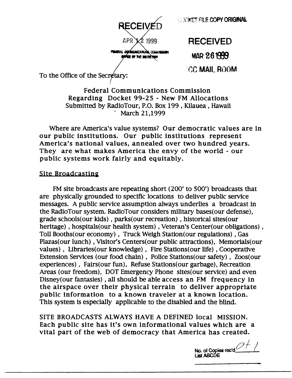 CEI'l D RECEIVED MAR 26$ 'CC MAIL ROOM to the Office of the Sec:F\ Tary