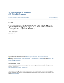 Contradictions Between Party and Man: Student Perceptions of Julius Malema Annie Elise Shapiro SIT Study Abroad