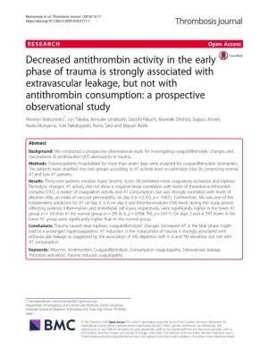 Decreased Antithrombin Activity in the Early Phase of Trauma Is Strongly