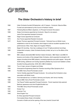 The Ulster Orchestra's History in Brief